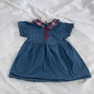 Vintage 90s Brooke Lindsay‎ Denim and Plaid Babydoll Dress